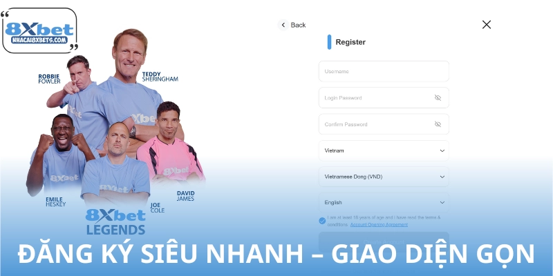 Form đăng ký được thiết kế tối giản